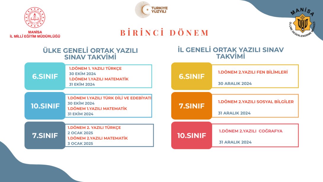 1.DÖNEM 2. YAZILI SINAVLAR (İL GENELİ ORTAK) KILAVUZU YAYINLANDI